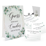 Candy Guessing Game Cards-1 Sign 8X11" And 50 Cards, Gold Greenery How Many Game Sign, For Boys Girls Birthday Party, Baby Shower, Party Games Activities And Decorations 15