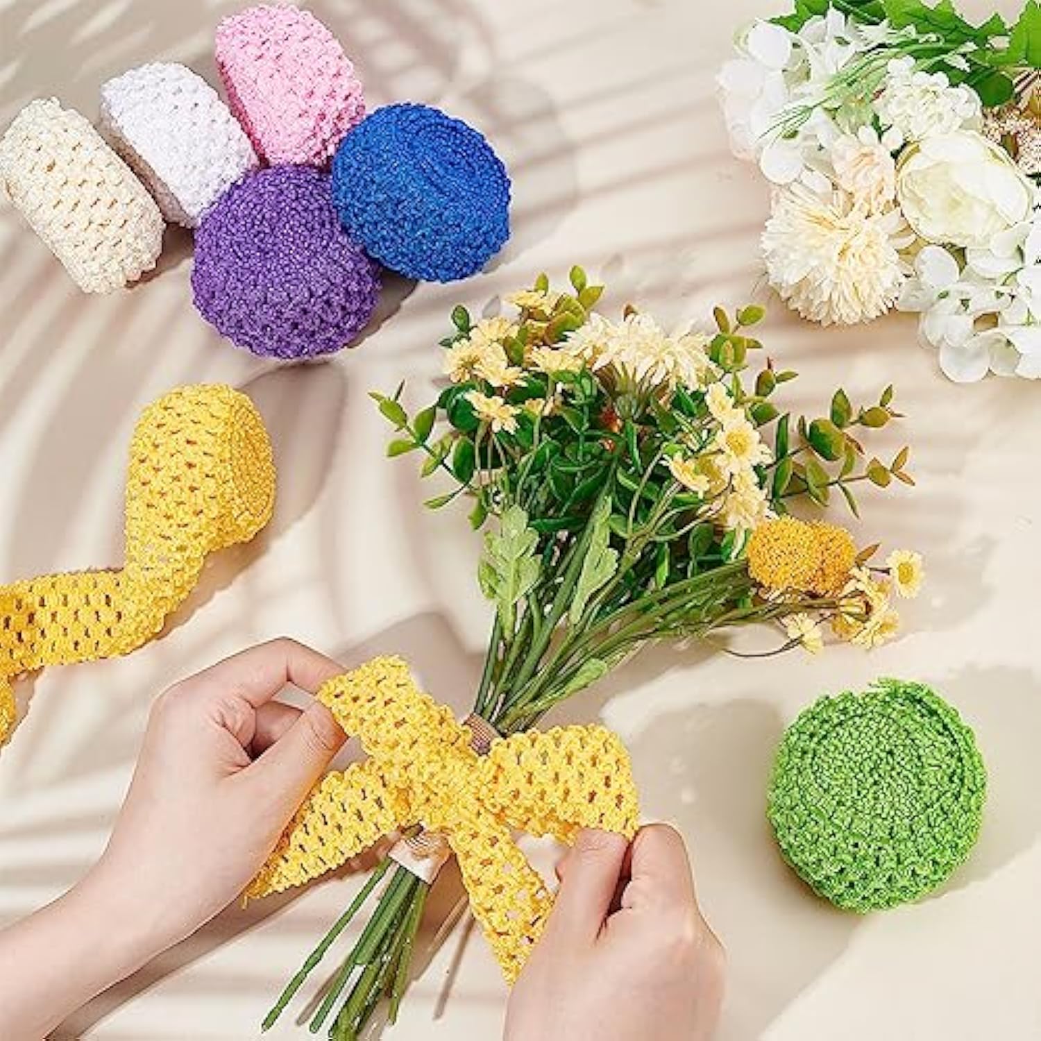 15 Yards 1.5" Wide Elastic Crochet Headband 7-Color Ribbon Crochet Str