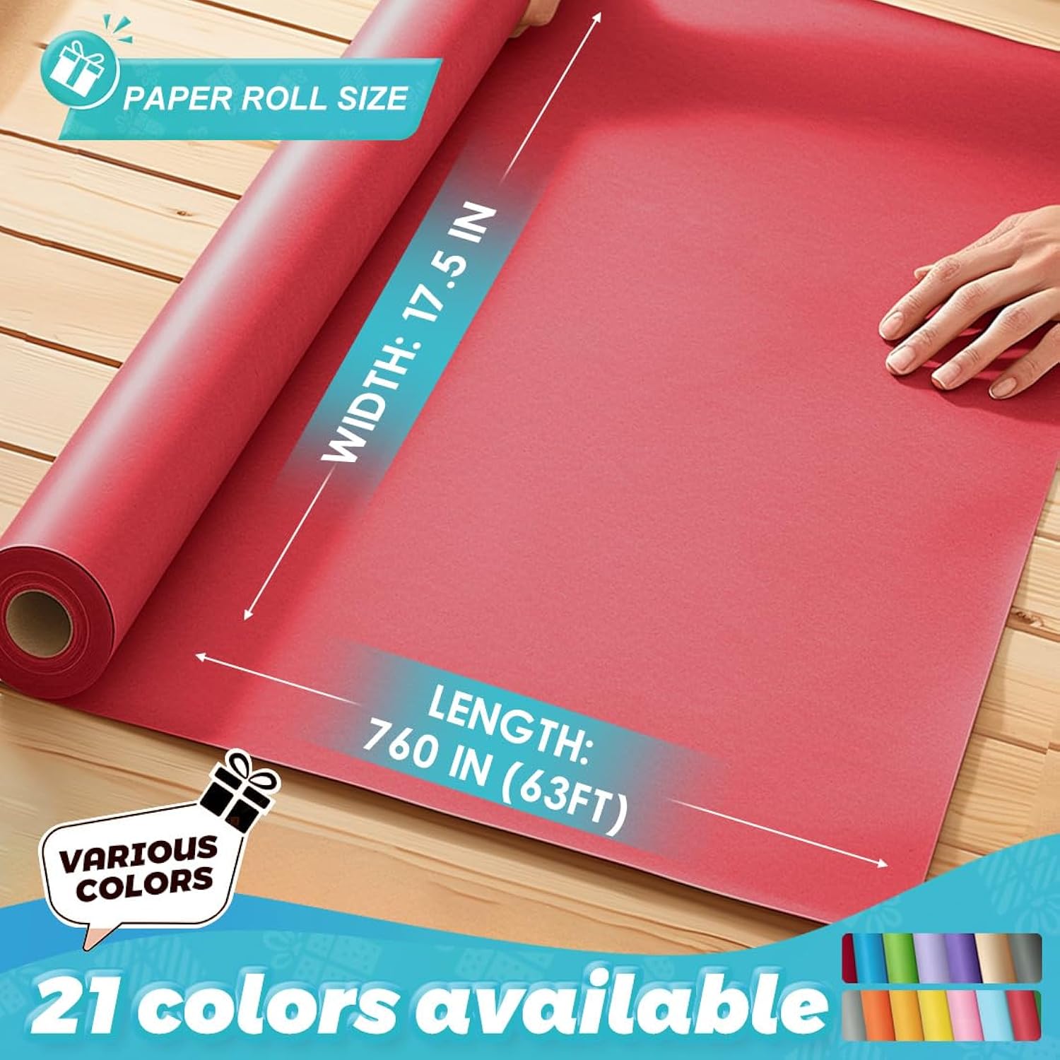 Perkhomy Red Kraft Paper Roll 17.5" X 760" (63') For Gift Wrapping Bouquet Flower Art Painting Craft Writing Packaging 80Gsm 55Lb (Red, 17.5" X 63')