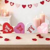 Valentines Day Decorations, 4 Pcs Double Printed Wooden Conversation Hearts Decoration, Romantic Valentines Day Decor For Indoor Home Office Table Tiered Tray Mantel Shelf Bedroom