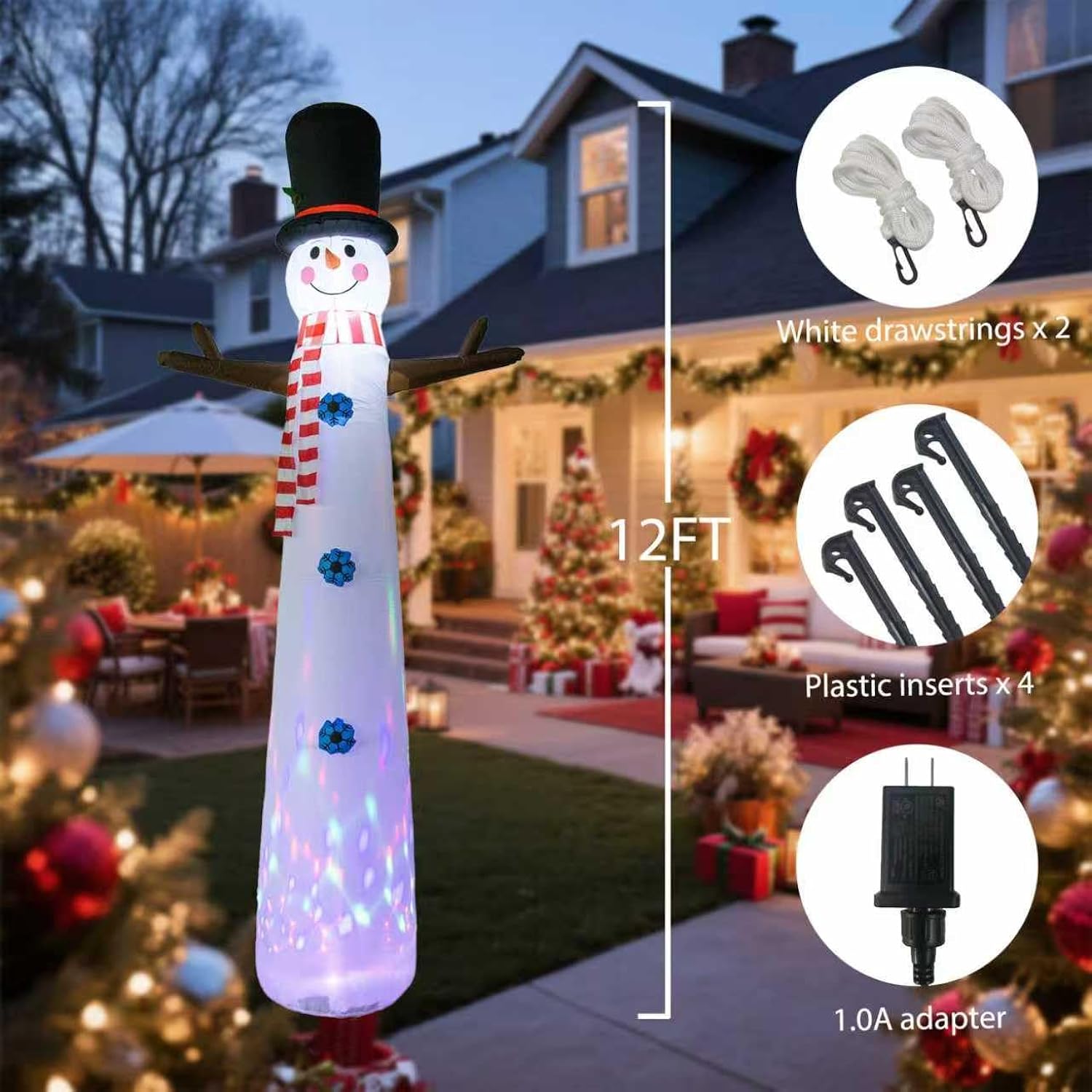 12Ft Inflatable Snowman Outdoor Christmas Decoration - Blow Up Snowman With Built-In Led Lights For Garden Lawn