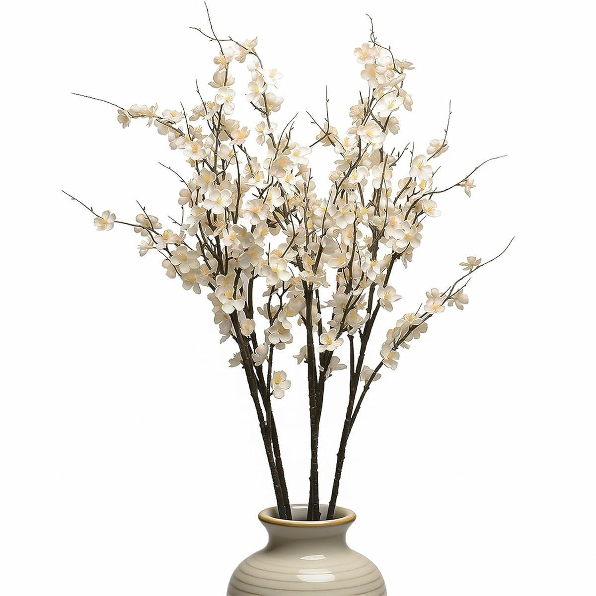 Artificial Cherry Blossom Branches For Vase Faux Cherry Blossom Stems Long Stem Artificial Flowers For Tall Vase (5, White)