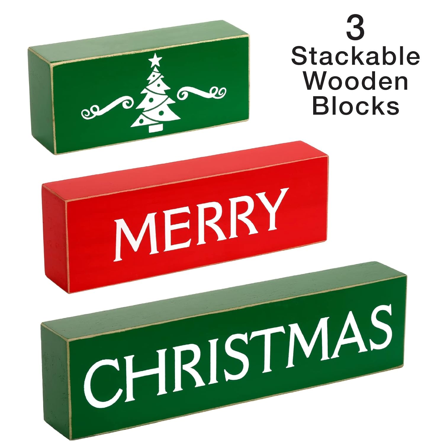 Set Of 3 Christmas Decor Blocks - Merry Christmas