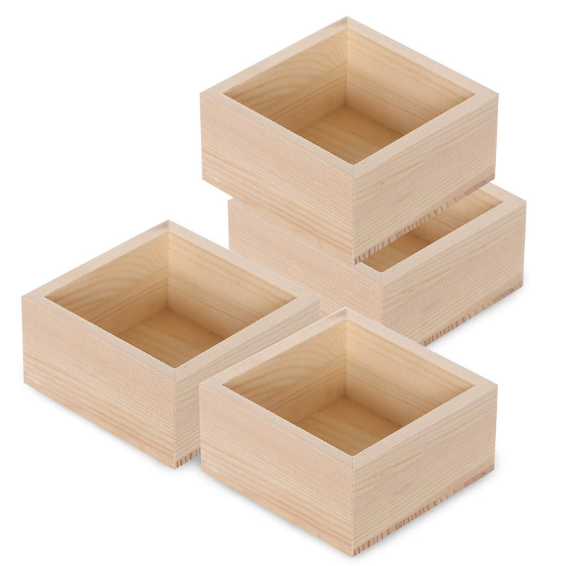 Rustic Wooden Box Small Wooden Box,4 Pieces Small Wood Square Storage