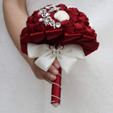 Handmade Rhinestone Wedding Bride Bridesmaid Bridal Bouquet Of Rose Holding Toss Artificial Flowers Bouquets For Bride Wedding Celebration Valentine’S Day Parties Bouquet Decor?Red+Ivory?