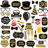 Adult 30Th Birthday Photo Booth Props(41Pcs) For Her Him Dirty Thirty 30Th Birthday Party, Gold And Red Decorations,30 Birthday Party Supplies For Men Women