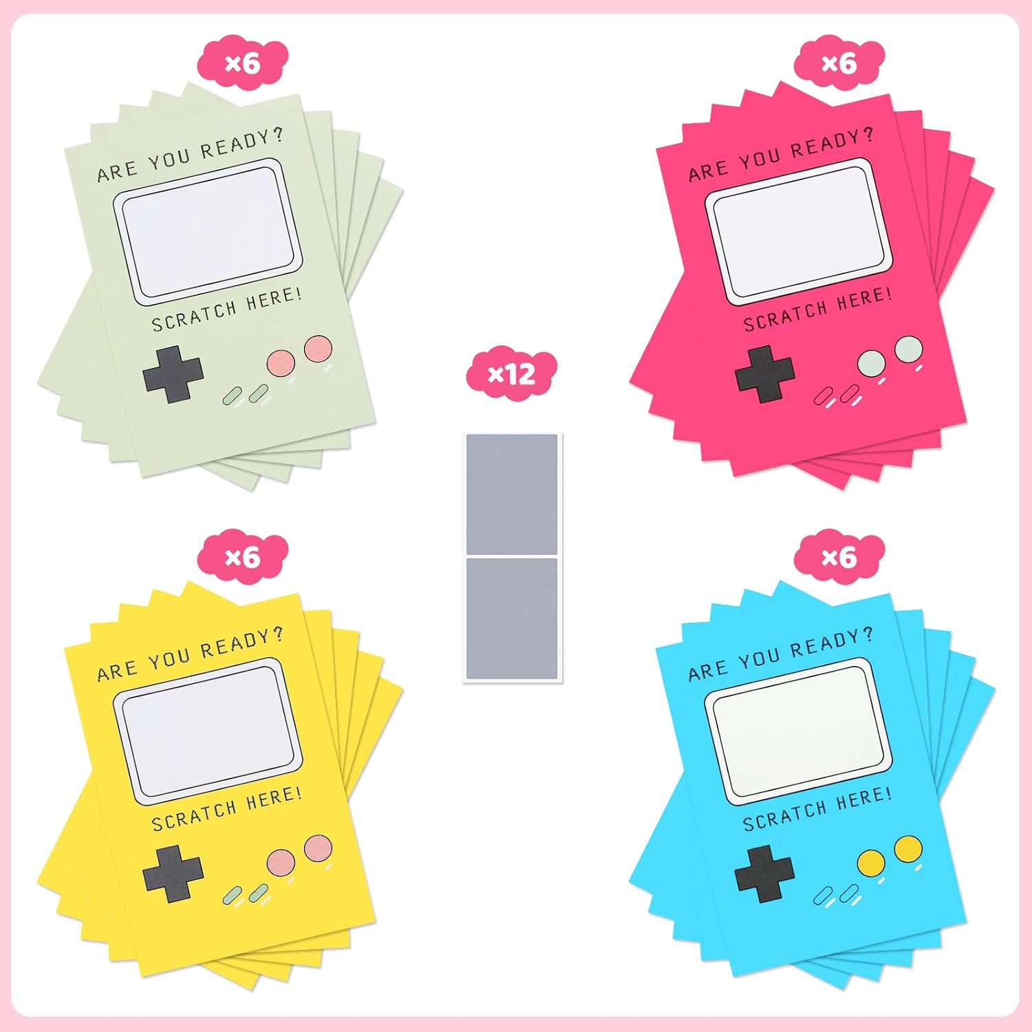 Valentine’S Day Cards For Kids – 24 Pack Scratch Off Gamer Valentines, Diy Retro Valentine Cards, Classroom Exchange, School Party Favors For Teens Boys Girls