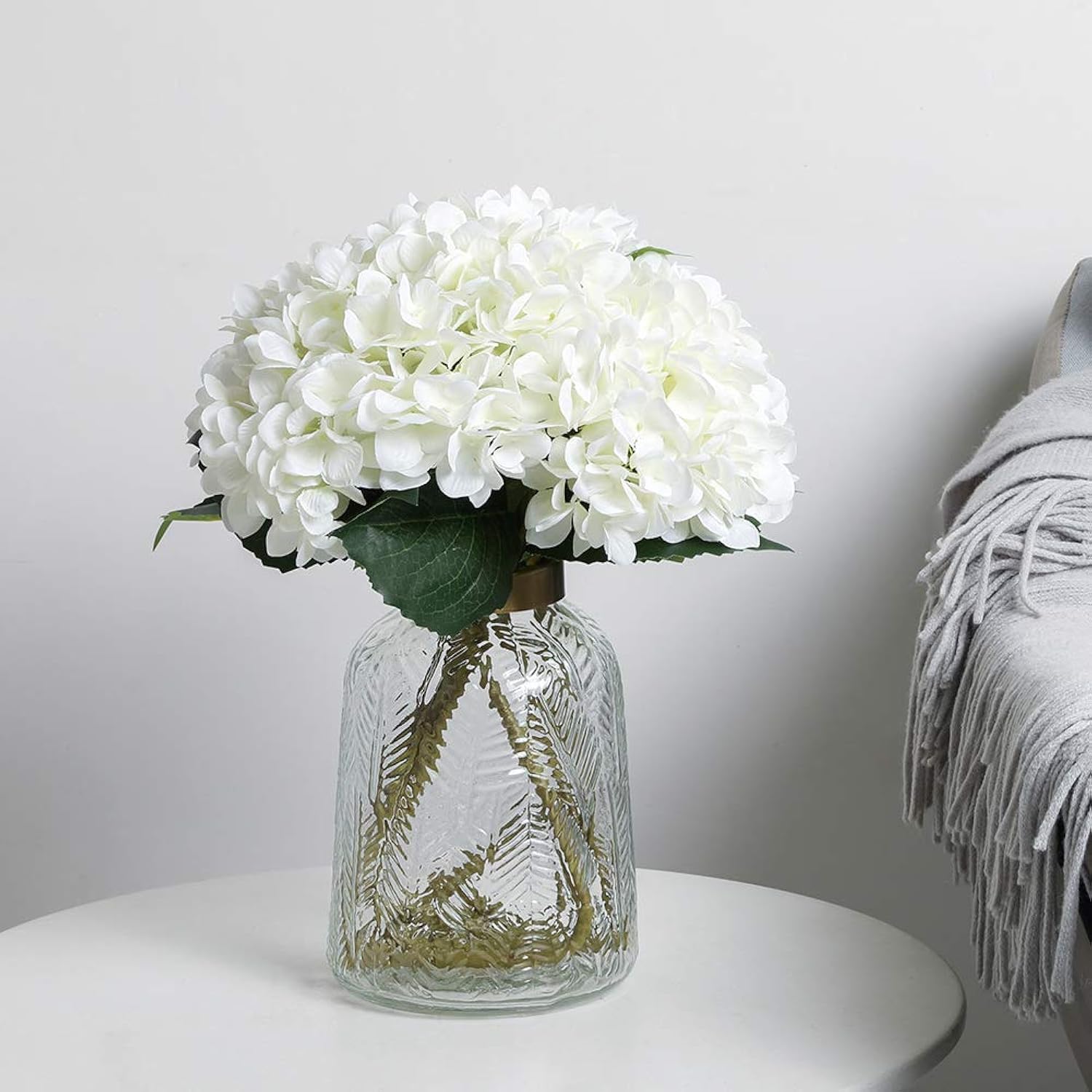 6Pcs White Hydrangea Artificial Flowers - Faux Hydrangea Flowers, Fake Silk Flowers For Table Centerpiece, Silk Hydrangea Flowers With Stems For Home Wedding Party Decor