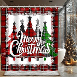 Christmas Shower Curtains For Bathroom,Red Buffalo Plaid Snowflakes Shower Curtain Winter Xmas Tree Merry Christmas Bathroom Decor With 12 Hooks Holiday Waterproof Fabric Shower Curtain 72X72 Inch