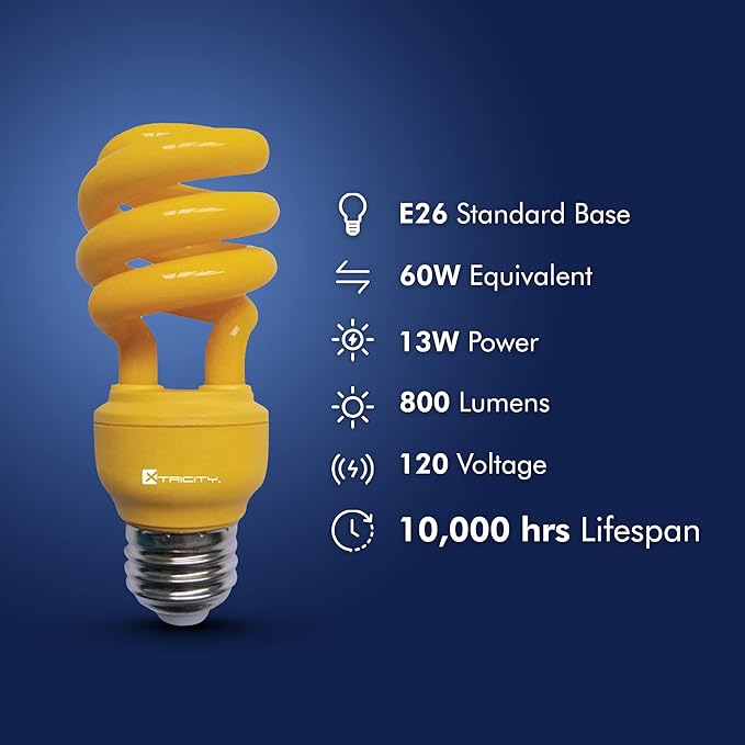 13W Yellow CFL Bug Light Bulb T2 Spiral E26 Medium Base 60W Incandescent Equivalent Energy Saver