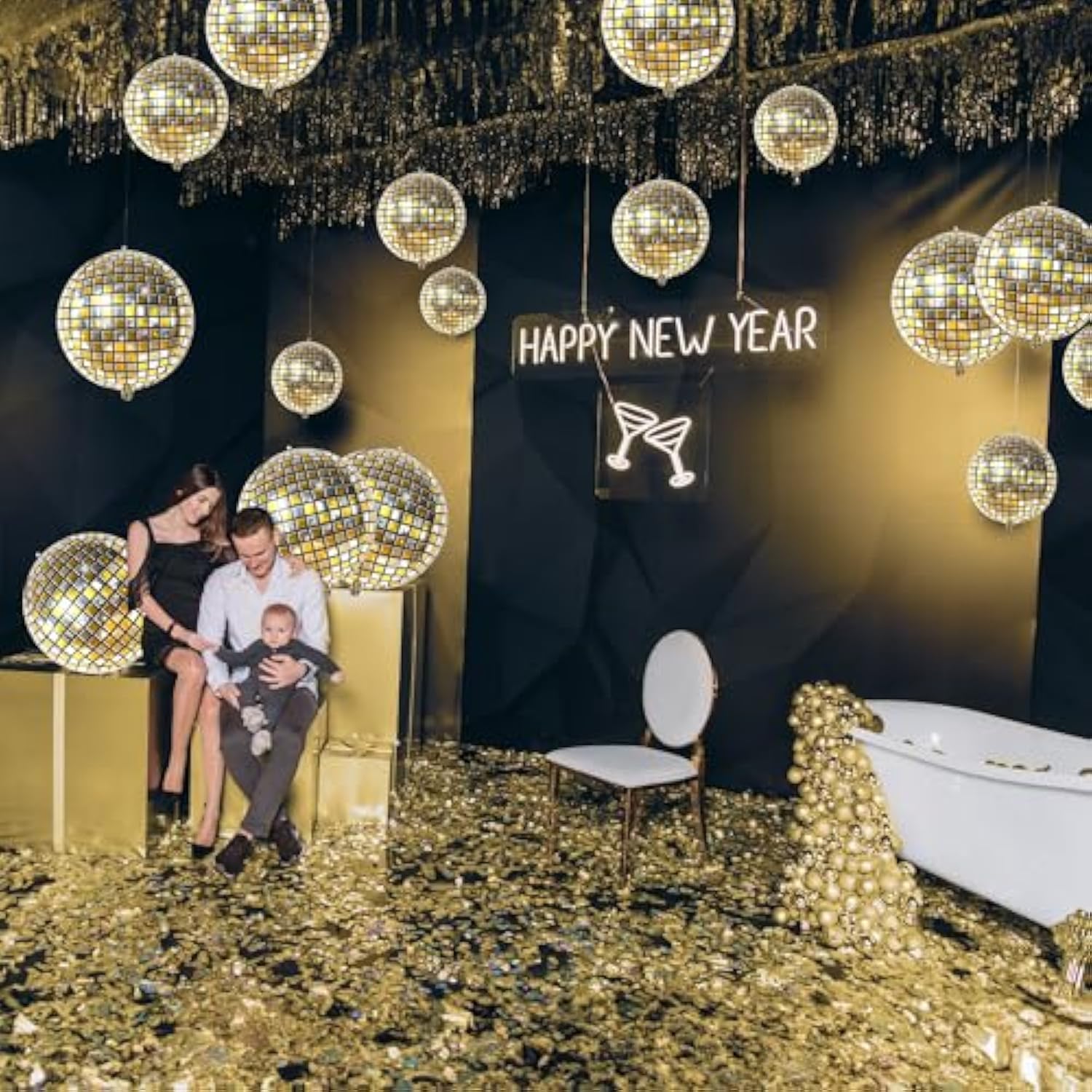 , Gold Disco Ball Balloons - Huge 22 Inch, Pack Of 6 | Metallic 4D Myl