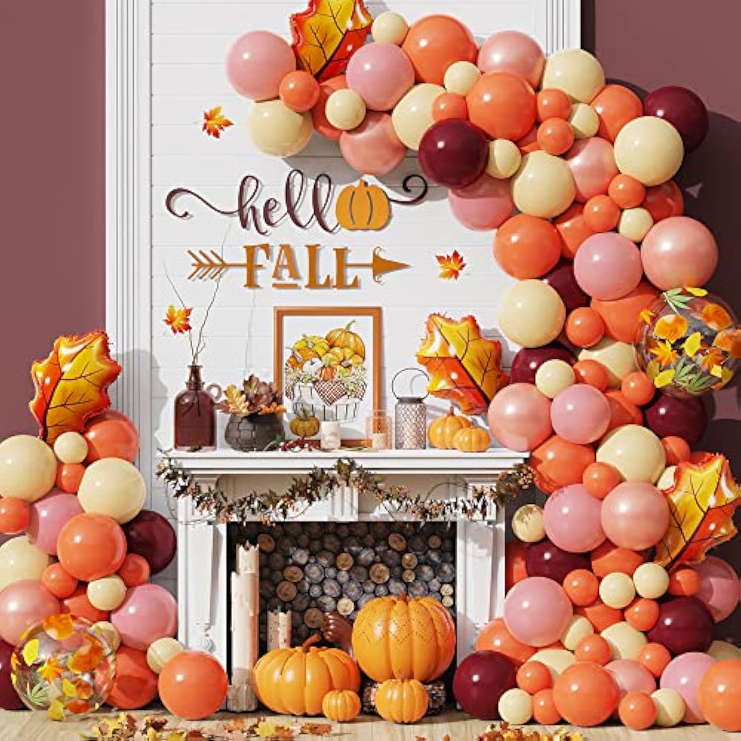 138PCS Fall Balloon Arch Kit with Orange Blush Burgundy Balloons for Thanksgiving