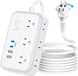 10 Ft 2 Prong Extension Cord Power Strip 4 USB Ports 2 USB C Flat Plug 1875W
