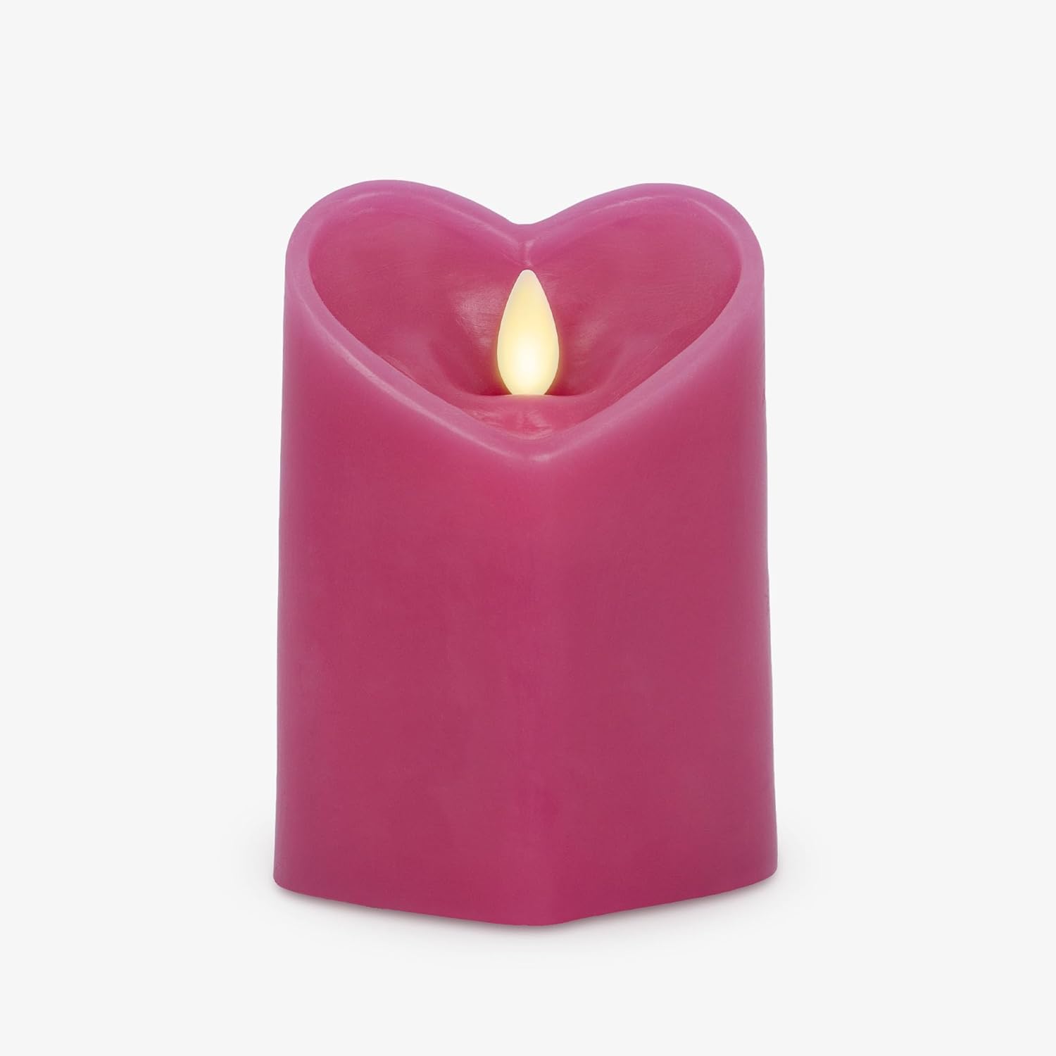 Raspberry Sorbet Heart Shaped Pillar Candle - Flickering Real-Flame Technology - Remote Ready - Romantic Valentine'S Collection - 3.5" X4.5"