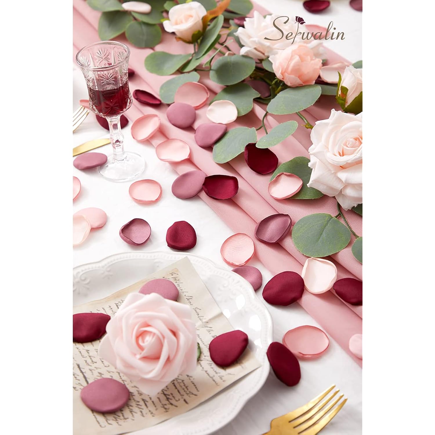 300Pcs Silk Rose Petals Artificial Flower Petals For Weddings Burgundy Pink Petals Fake Petals Flower Girl Petals For Proposal Basket Aisle Runner Bridal Shower (4 Color Mixes)