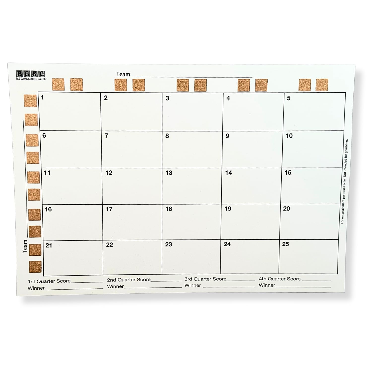 Big Game Sports Cards, Inc. 25 Squares Pool, 10 Pack. Made In Usa. Perfect For Football Games, Basketball Games, And Parties - Scratch Off Cards For Sports Game Betting And Fundraisers.