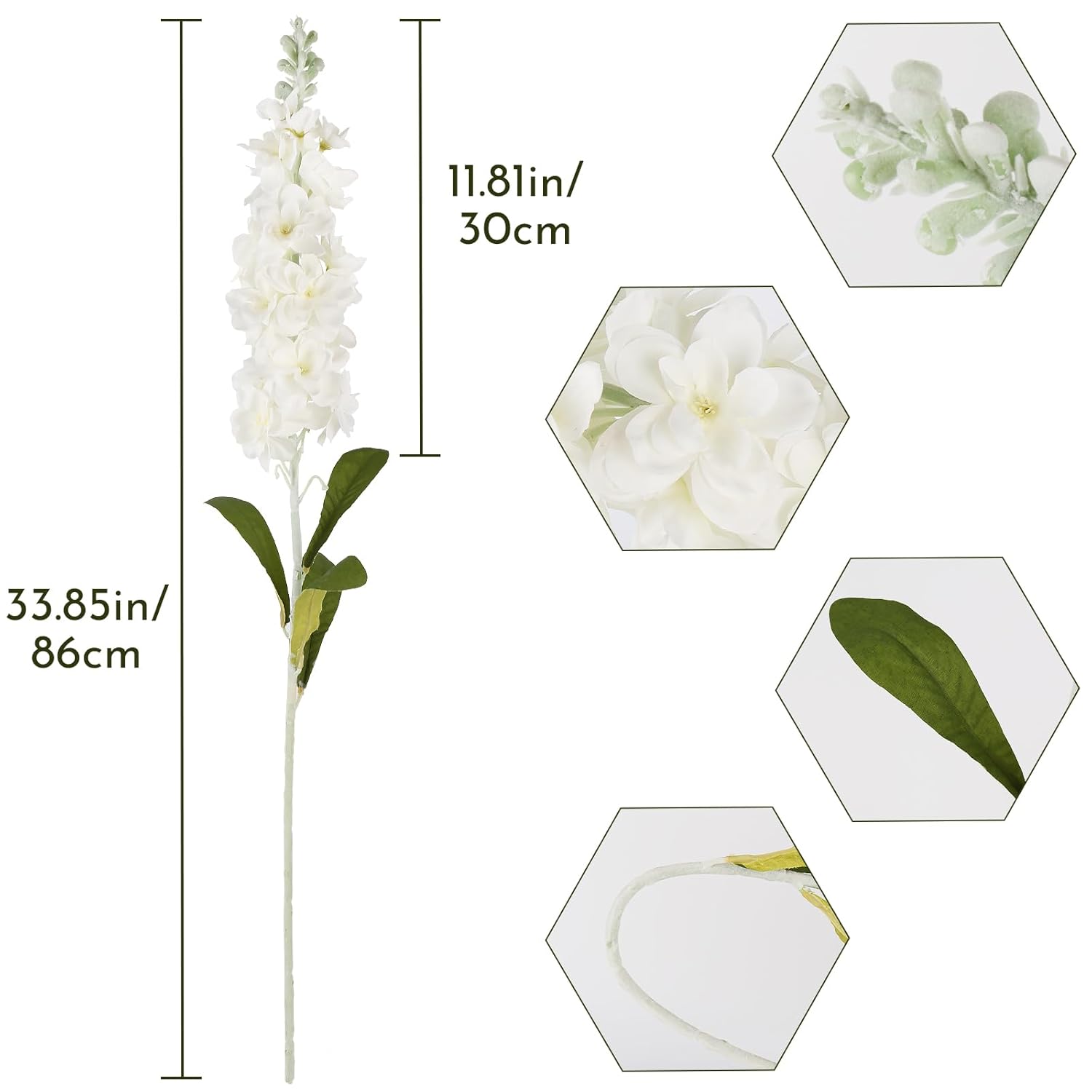 6Pcs Delphinium Artificial Flowers White 34.6'' Faux Larkspur Silk Flowers Long Stem Fake Snapdragon Realistic Flowers For Tall Floor Vase Home Kitchen Wedding Table Centerpieces Outdoor Decor (White)