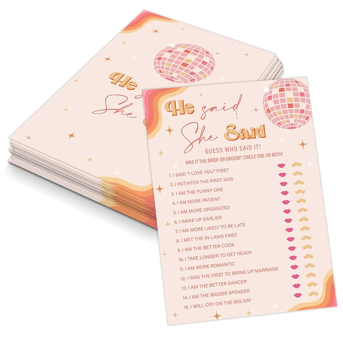 Disco Ball He Said She Said Game For 30 Guests With Game Cards, The Last Disco Bridal Shower Game, Boho Bridal Shower Decorations, Wedding Shower Or Bachelorette Party Supplies - 04