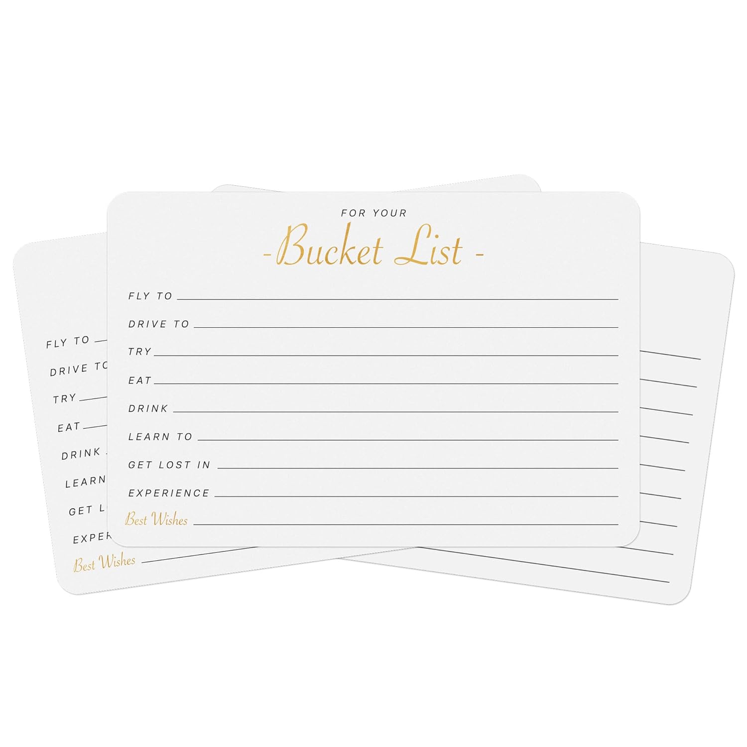 Bucket List Suggestion Cards 50 Pcs | For Wedding Guest Book, Retirement Party Games, Couples Travel, Adventure Activities. Gold Foil Note Cards 4X6 Inch
