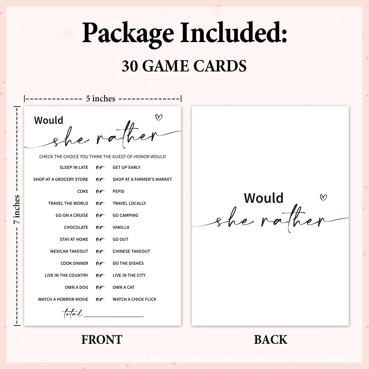 Bridal Shower Games, Wedding Shower Games, Would She Rather Game Cards For Wedding Bridal Shower Engagement Couple-To-Be, 30 Guests Minimalist Wedding Party Supplies -03