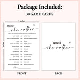 Bridal Shower Games, Wedding Shower Games, Would She Rather Game Cards For Wedding Bridal Shower Engagement Couple-To-Be, 30 Guests Minimalist Wedding Party Supplies -03