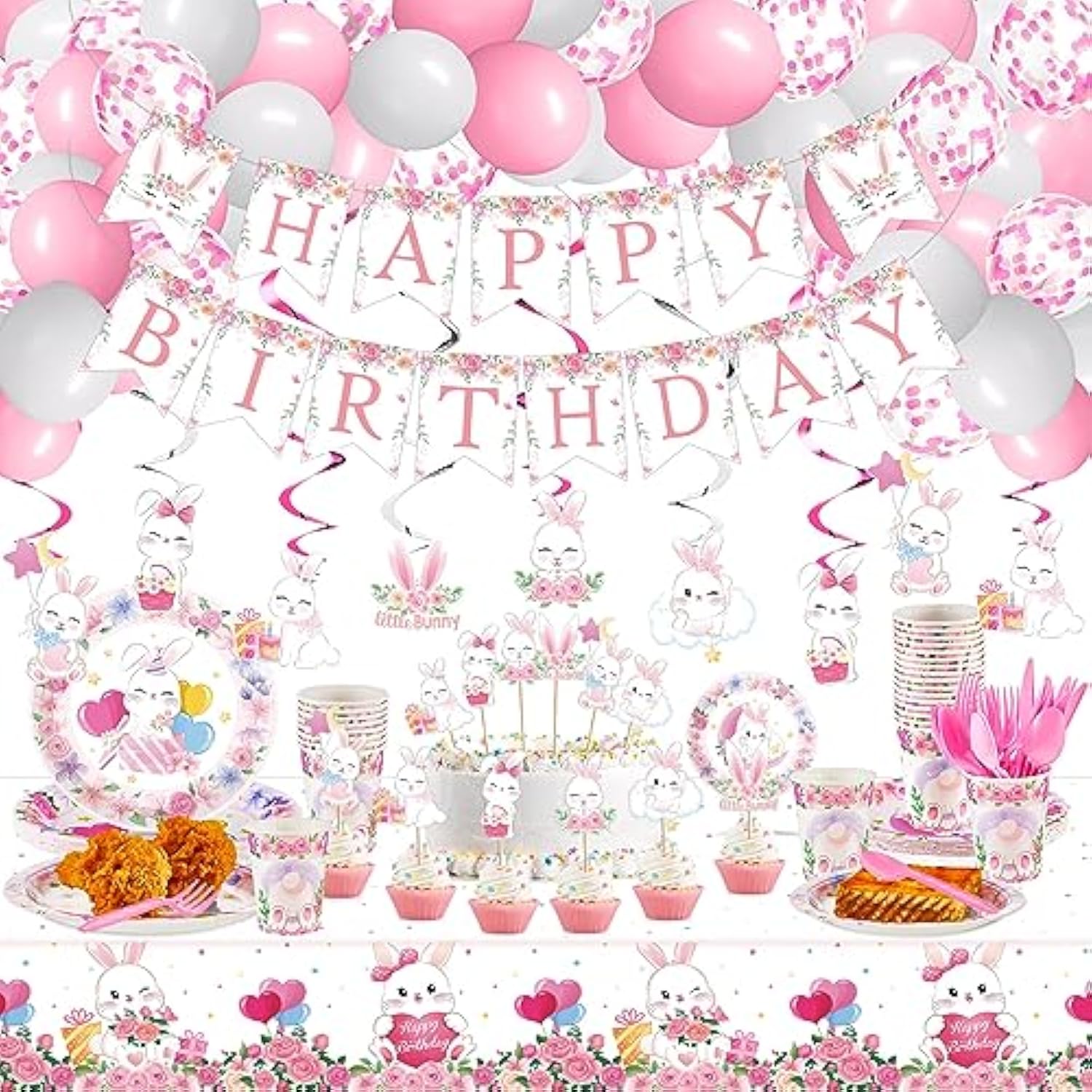 153 Pcs Easter Bunny Birthday Party Decorations Kit With Bunny Birthda