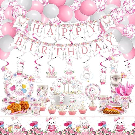 153 Pcs Easter Bunny Birthday Party Decorations Kit With Bunny Birthda