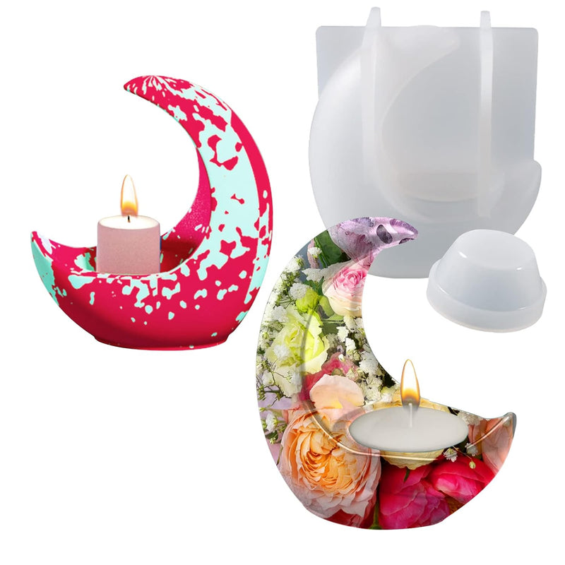 Candle Holder Silicone Mold, 3D Moon Resin Molds, Moon Shape Tealight Trinket Holder Silicone Mould, Cute Cement Concrete Mold, Epoxy Resin Casting Molds For Craft Making Decoration