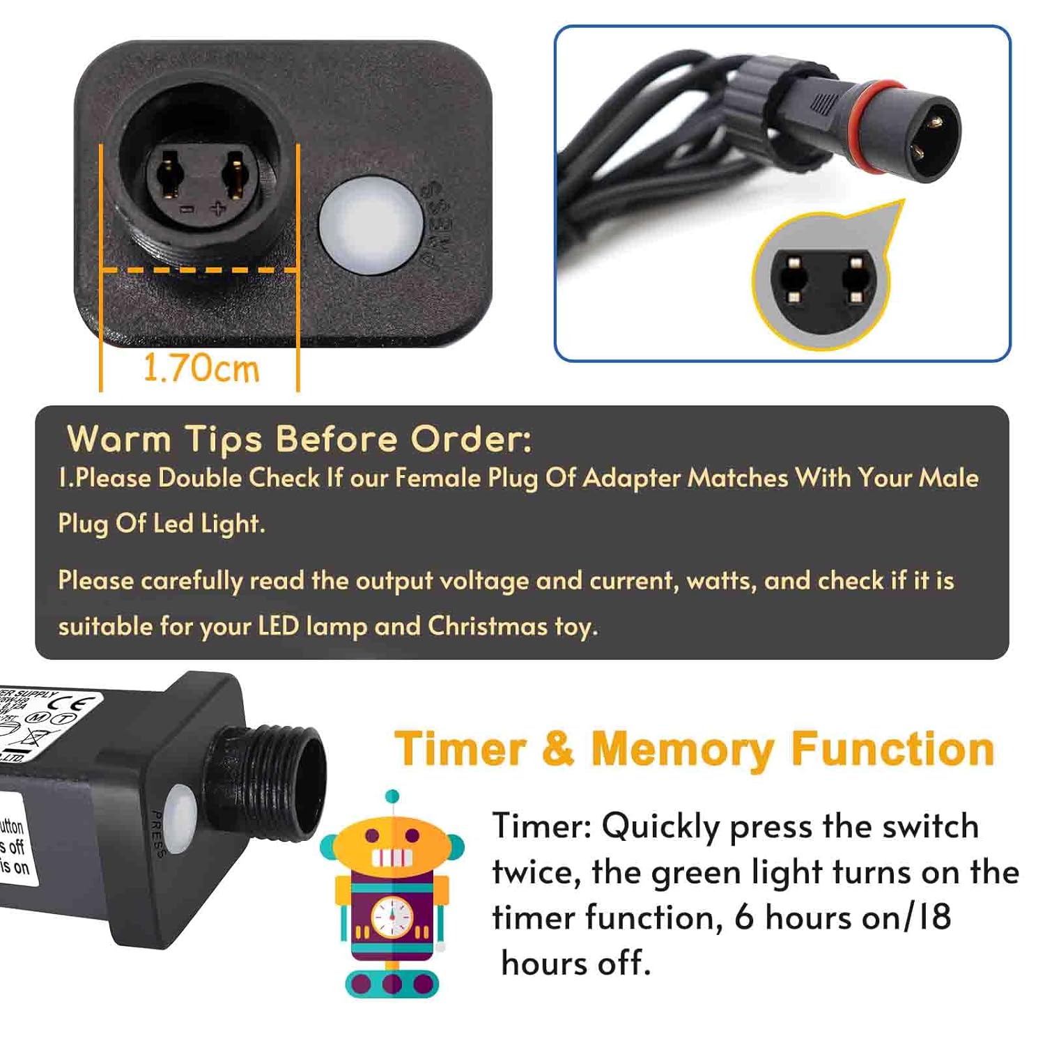 Power Supply For Czjutai Jt-Dc300V0200-C Christmas Lighting With 6 Hour Timer, For Christmas Tree Lights (1)