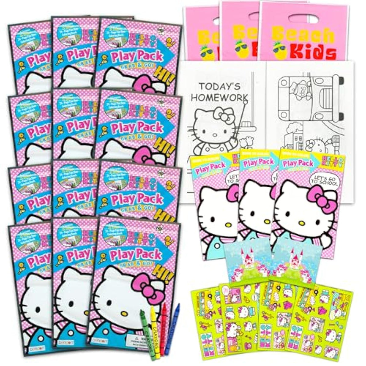 Hello Kitty Ultimate Party Favors Packs Bundle -- 12 Sets With Stickers, Coloring Books And Crayons (Party Supplies)