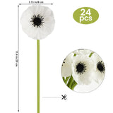 Artificial White Flower, 24 Pcs Black And White Flowers, 11 Inch Silk Anemone Flower, Stems Pu Real Touch Fake Flowers In White With Black Center For Wedding Memorial Day Centerpiece Home Kitchen