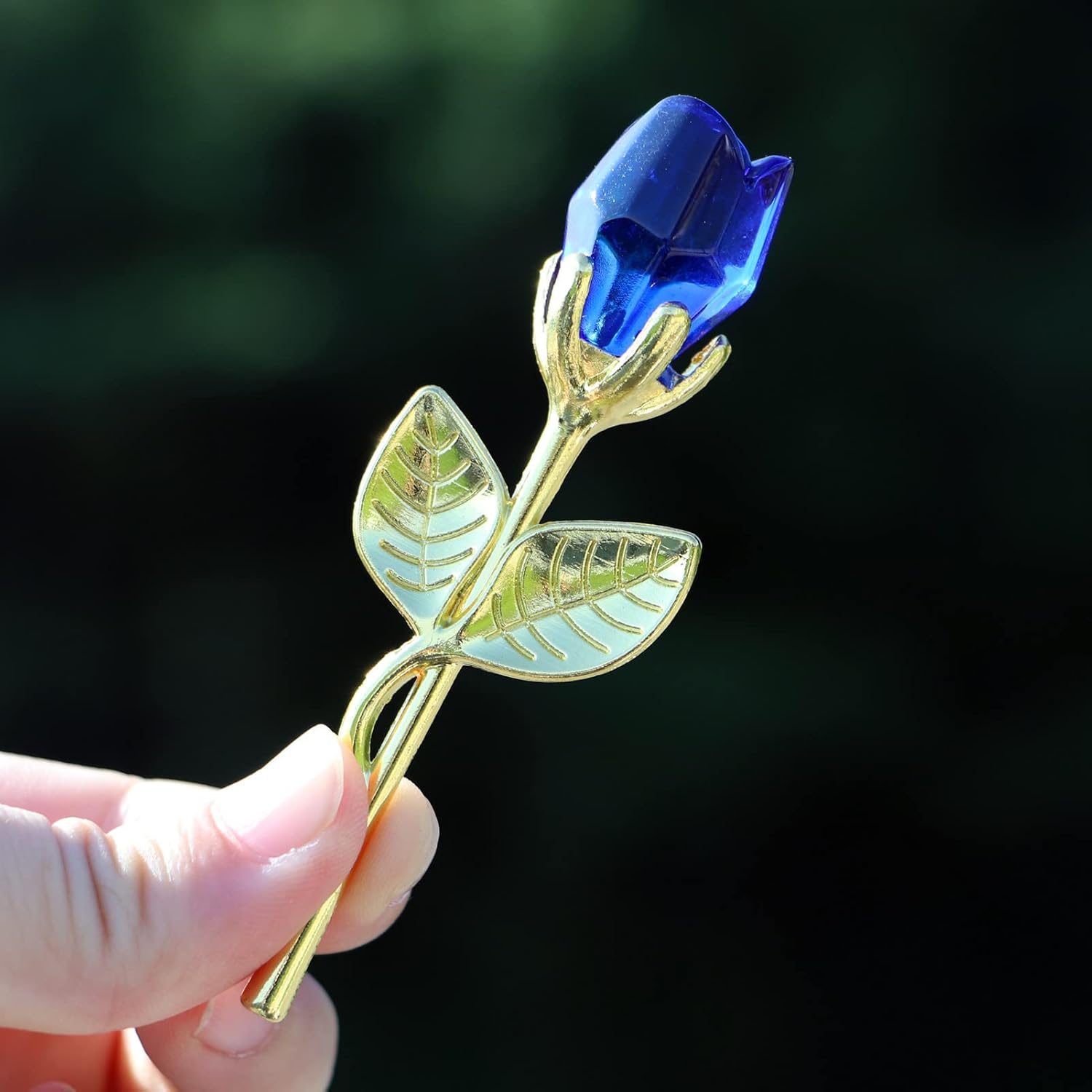 Glass Rose Mini Crystal Flower Artificial Flowers Wedding Party Gift Room Ornament Office Desktop Decoration (Blue)