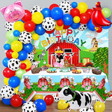 91Pcs Farm Animals Party Decorations Supplies, Farm Barn Animal Backdrop Farmhouse Decor Tablecloth Cow Print Horse Balloon Arch Garland Kit 1St Baby Shower Birthday Party Supply For Kids Girls