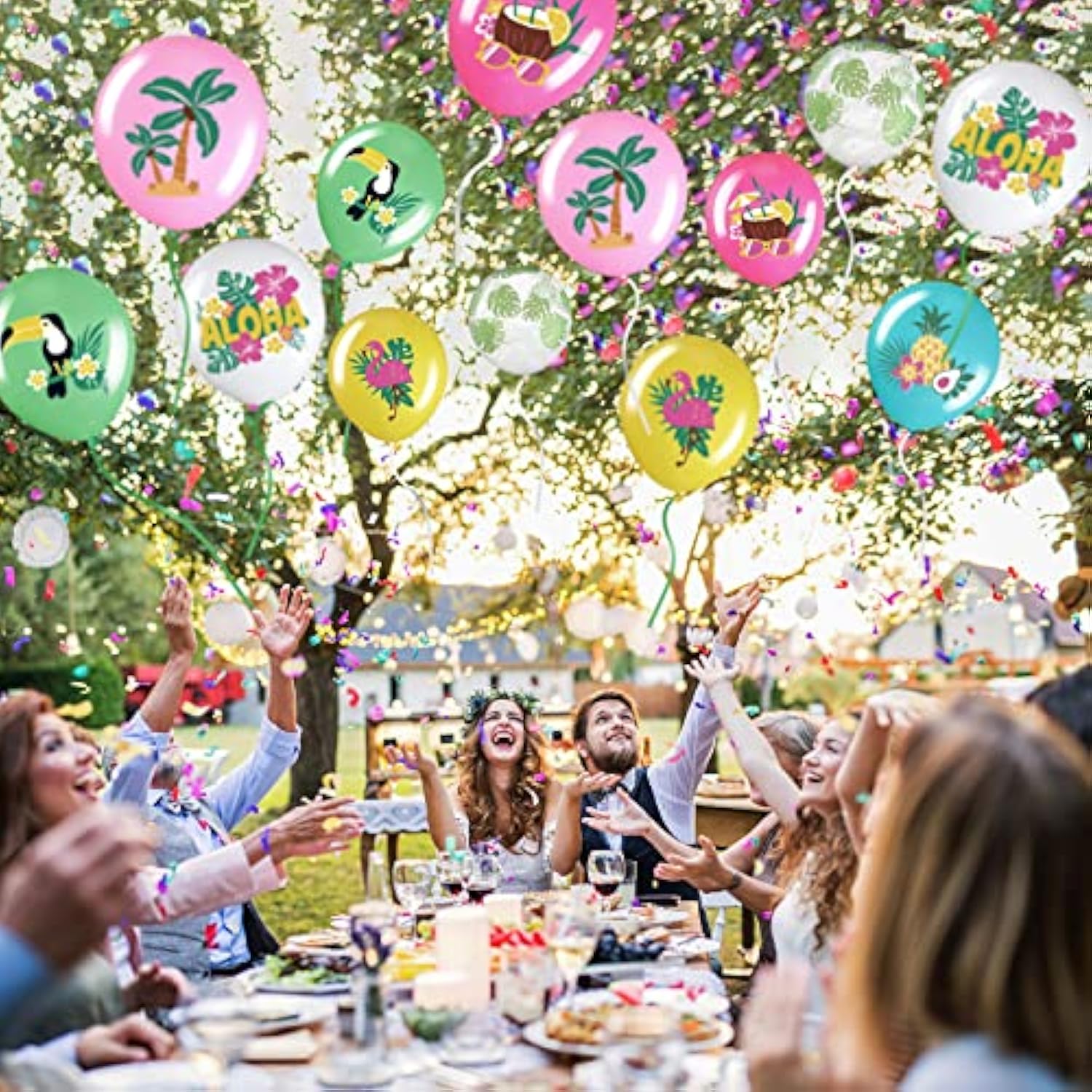 50 Pcs Hawaiian Party Balloon Decorations, Aloha Tropical Luau Party F