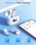 Wireless Earbuds Bluetooth 5.3, 40H Playtime, LED Case, IPX7, Mic, White