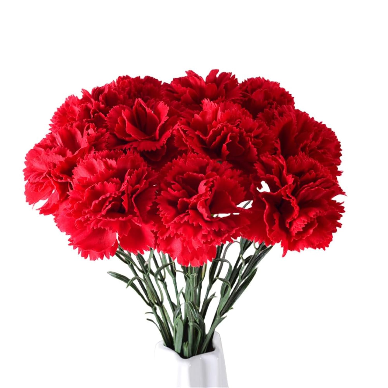 Silk Carnation Flower,Artificial Flowers,10Pcs Silk Flower With 55Cm Long Stem Fake Flowers Flower Arrangements Wedding Decoration Table Centerpieces, For Home Office Party Decor (Red, 10)