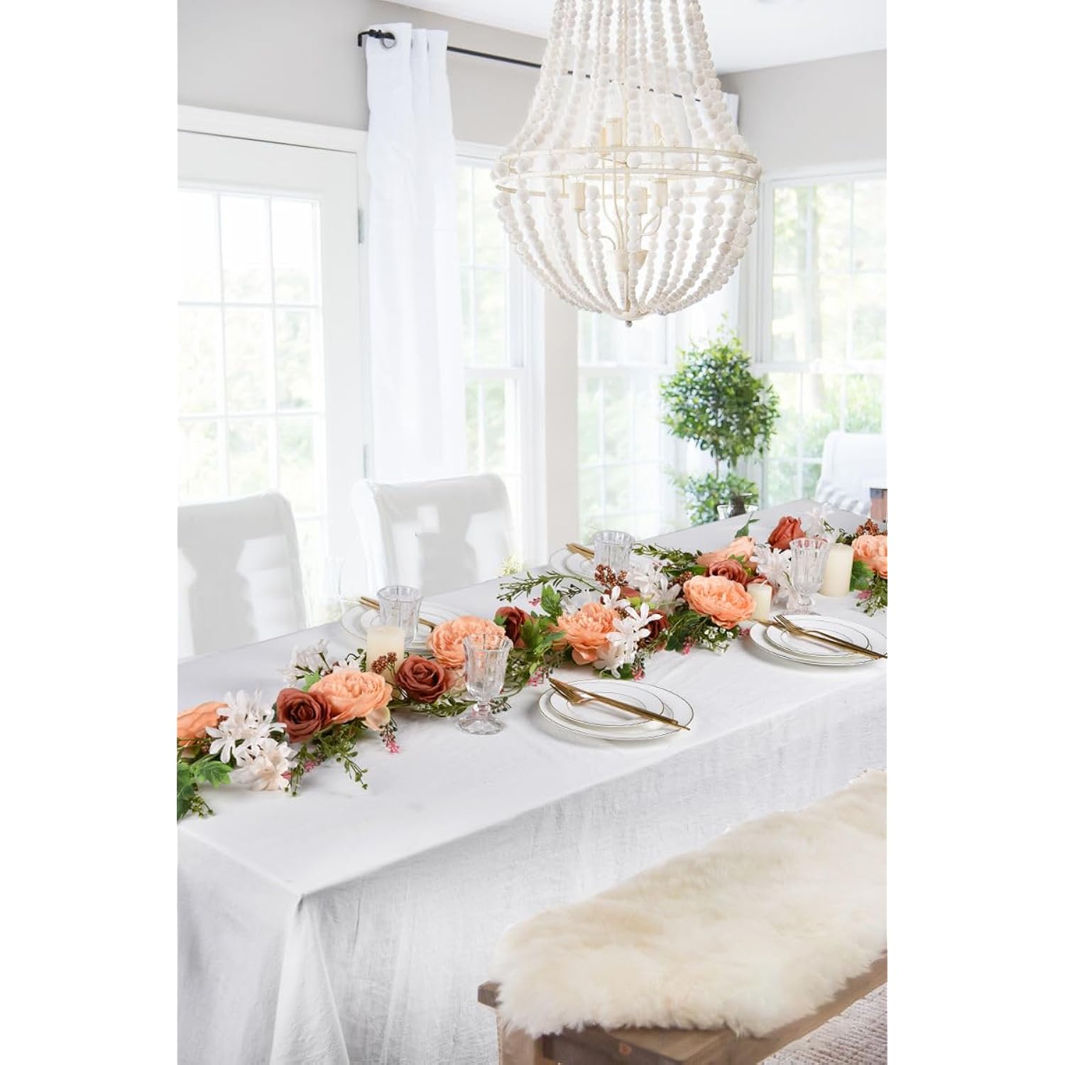 2 Pack Artificial Peony Flower Garland - 6Ft Silk Peony Orange Flower Garland Arch Flower Vine For Wedding Party Table Decoration(Orange)