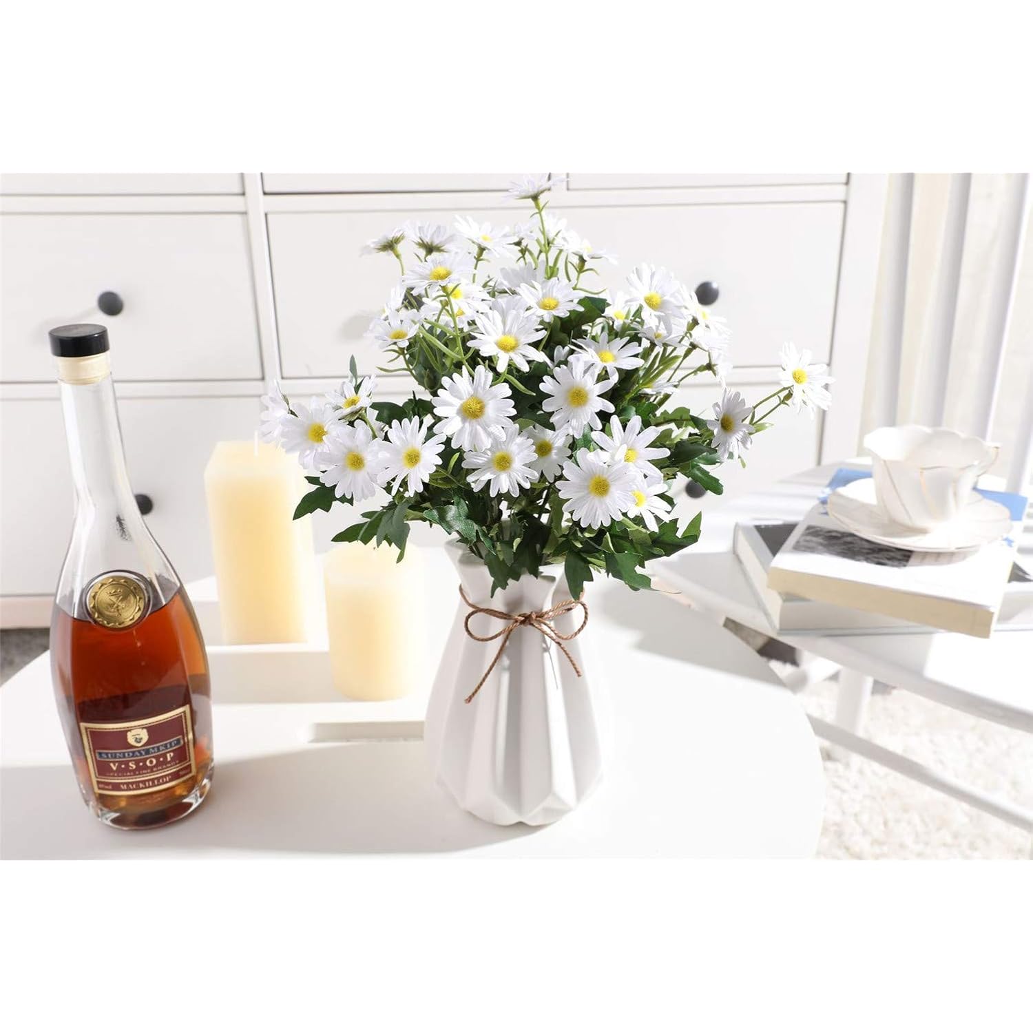 4 Pcs Artificial Silk Daisy Flower Bouquet For Home Table Centerpieces Arrangement Decoration, White