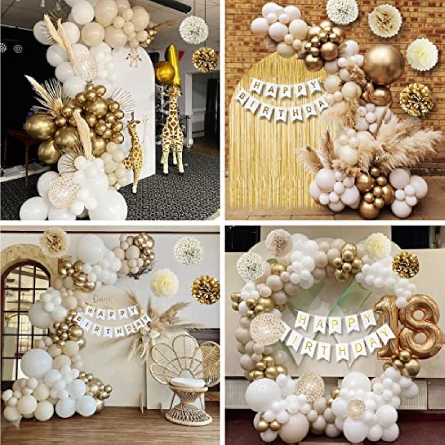 Golden Birthday Party Decorations, Gold Party Decorations, White And Gold Balloons Happy Birthday Banner Tablecloth Fringe Curtain Paper Pom Poms Kids Women Men Girls Boys Birthday Golden Bday Decor