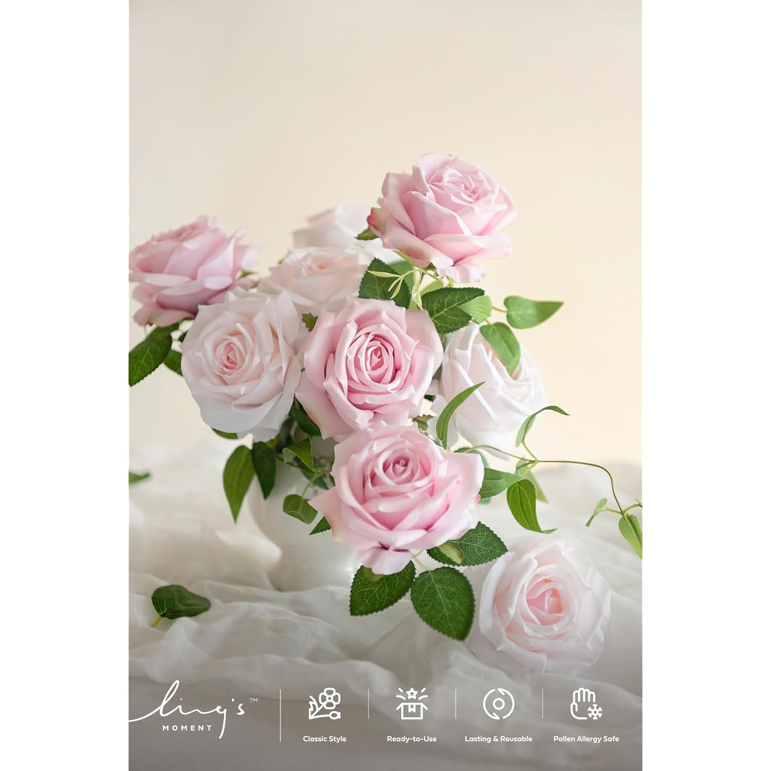 Artificial Flowers 16Pcs Blush Pink Silk Roses With Stems Real Look, 3.5" Fake Ombre Slate Pink Vendela Roses Bulk For Diy Wedding Bouquets Centerpieces Party Baby Shower Home Decoration