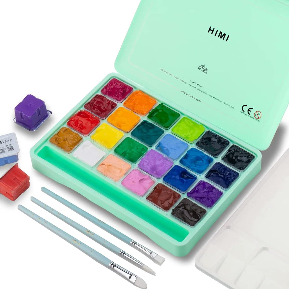 Himi Gouache Paint Set, 24 Colors X 30Ml/1Oz With Brushes & Palette, Jelly Cup Design, Non-Toxic, Perfect For Beginners, Students, Artists(Green)
