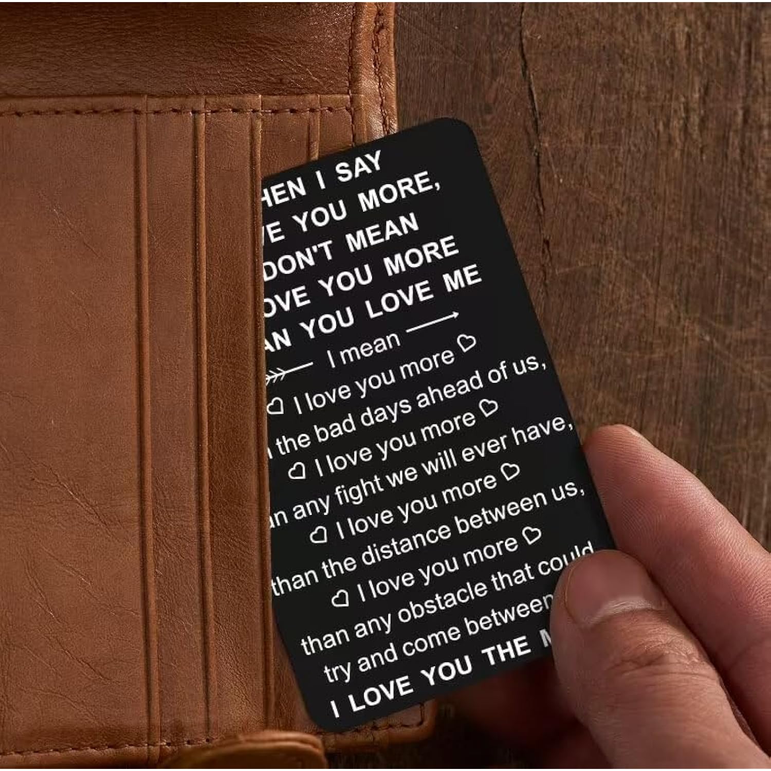 Boyfriend Gifts I Love You More Wallet Card For Him Husband Men Anniversary Birthday Valentines Christmas Gifts For Couples Long Distance Present (Black, When I Say I Love You More)
