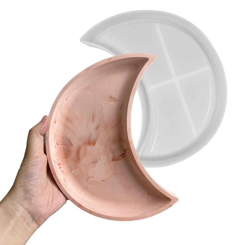 Large Moon Tray Mold For Resin Concrete, Moon Silicone Mold, Crescent Storage Tray Container Epoxy Resin Casting Mold, Home Ornament Mold For Jewelry Holder Candle Holder Vanity Tray Dish