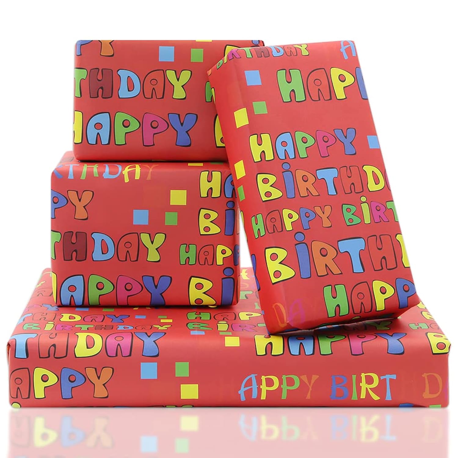 Happy Birthday Letter On Red Wrapping Paper For Kids Girls Boys Women Men, 4 Sheets Folded Flat 20X28 Inches Per Sheet, Red Gift Wrap For 1St Birthday Party Baby Shower Holiday Kindergarten And More