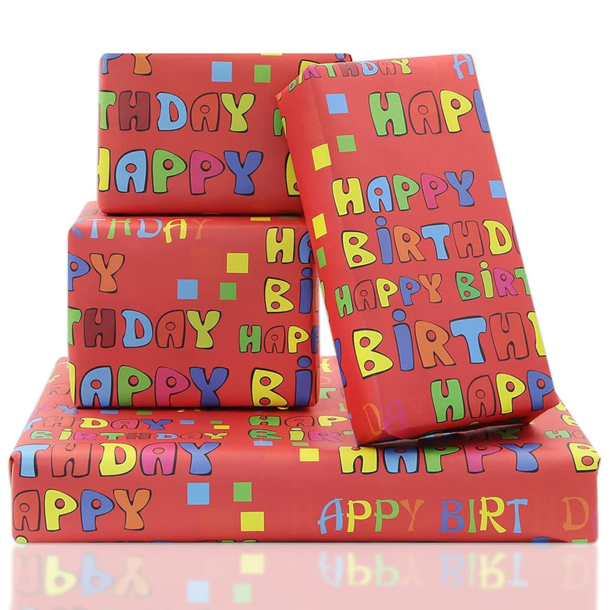 Happy Birthday Letter On Red Wrapping Paper For Kids Girls Boys Women Men, 4 Sheets Folded Flat 20X28 Inches Per Sheet, Red Gift Wrap For 1St Birthday Party Baby Shower Holiday Kindergarten And More
