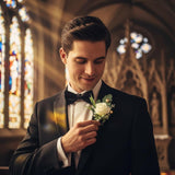 2Pcs Roses Boutonniere For Men Wedding, Groom Groomsman Artificial White Rose Flowers With Pins For Wedding Anniversary Celebration,Prom,Party,Home Decoration Artificial Flowers