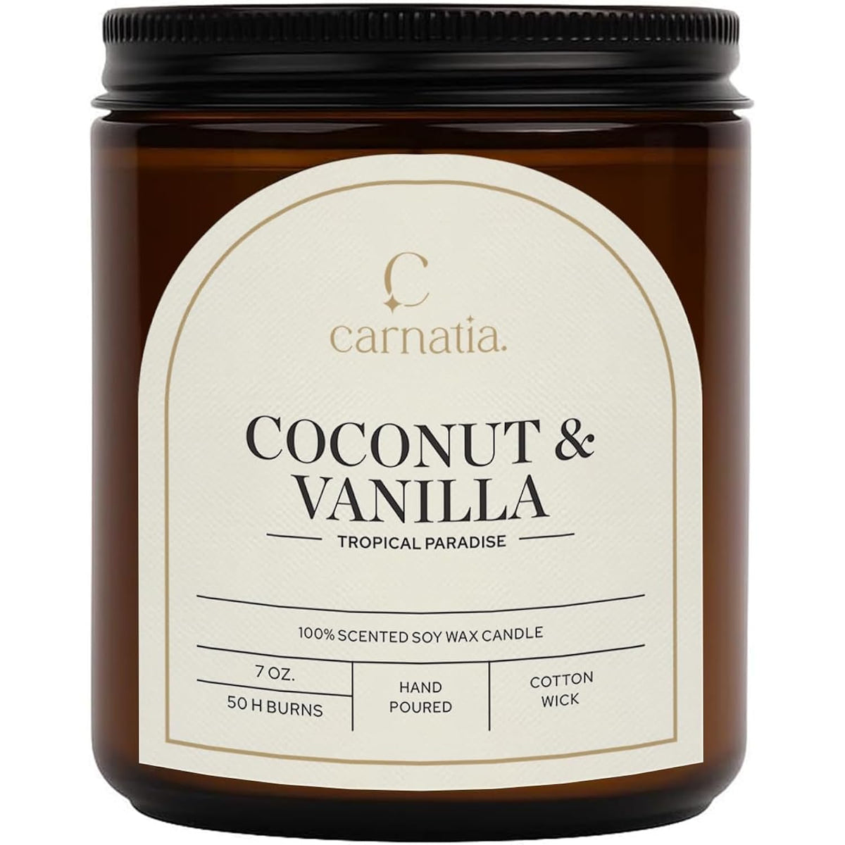 Coconut & Vanilla Scented Candle – 7 Oz | 100% Soy Wax With Cotton Wick | 50 Hour Burn | Aromatherapy Candle For Home, Stress Relief & Relaxation | Gift For Women & Men