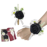 Corsage And Boutonniere Set Elegant Black Artificial Rose Corsage Boutonniere For Men Prom, Wedding Groom Groomsmen Bride Bridesmaids, Homecoming, And Formal Events (Black-1 Sets)