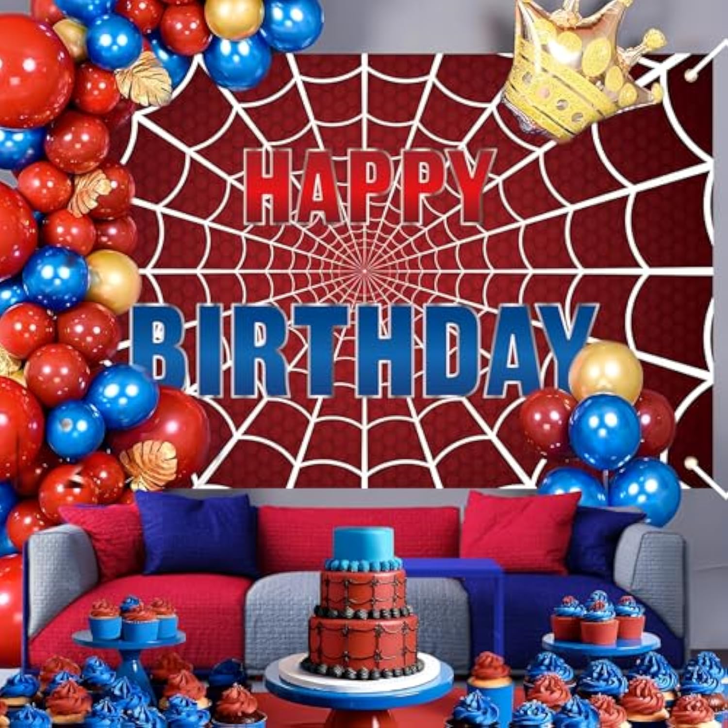Red Spider Web Birthday Party Decorations Spider Happy Birthday Banner Large Heros Party Backdrop Background Photo Booth Props For Boys Baby Shower Decorations Supplies 70.9X43.3Inch