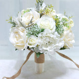 9.8" Bridal Holding Wedding Bouquet Real-Looking Mixed Flowers Ivory Greenery Bridal Throw Bouquet For Brides Bridesmaid Wedding Hold Flower, Ivory